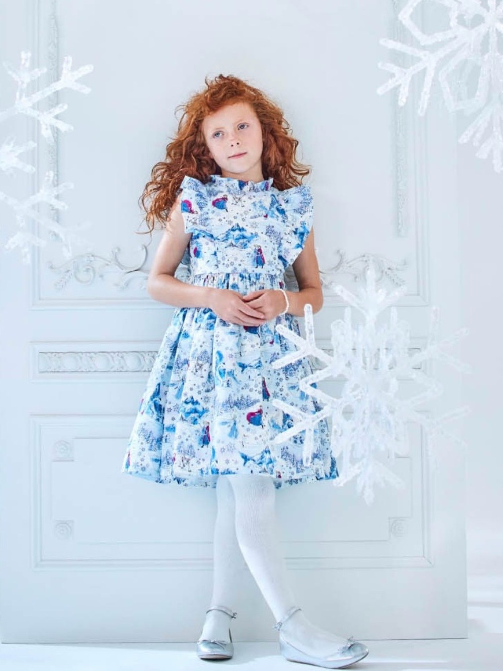 Janie and Jack Disney Frozen Princess Anna Elsa Toile Dress Girls Snowflake 12